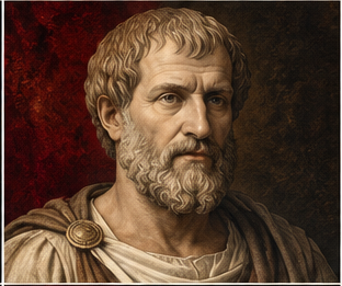 Aristotle historical author portrait in Trumpet house style