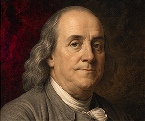 Benjamin Franklin historical author portrait in Trumpet house style