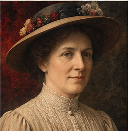 L.M. Montgomery historical author portrait in Trumpet house style