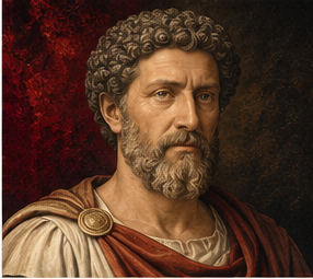 Marcus Aurelius historical author portrait in Trumpet house style