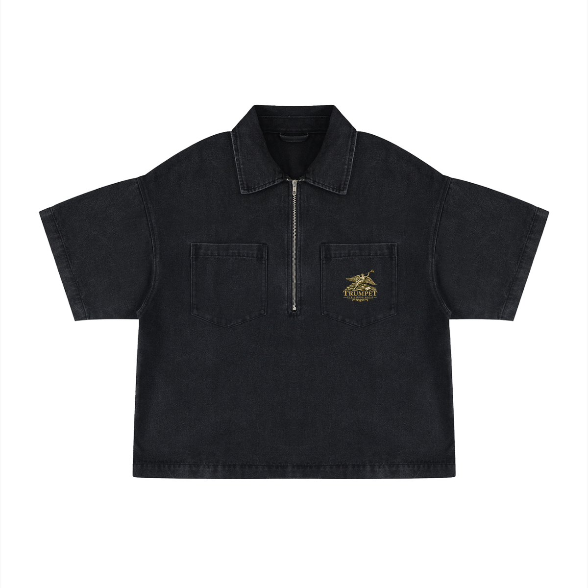 Unisex Vintage Wash Boxy Quarter-Zip Denim Shirt